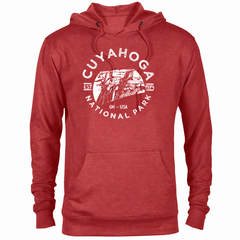 Cuyahoga Valley hoodie — Red Heather — concept mockup