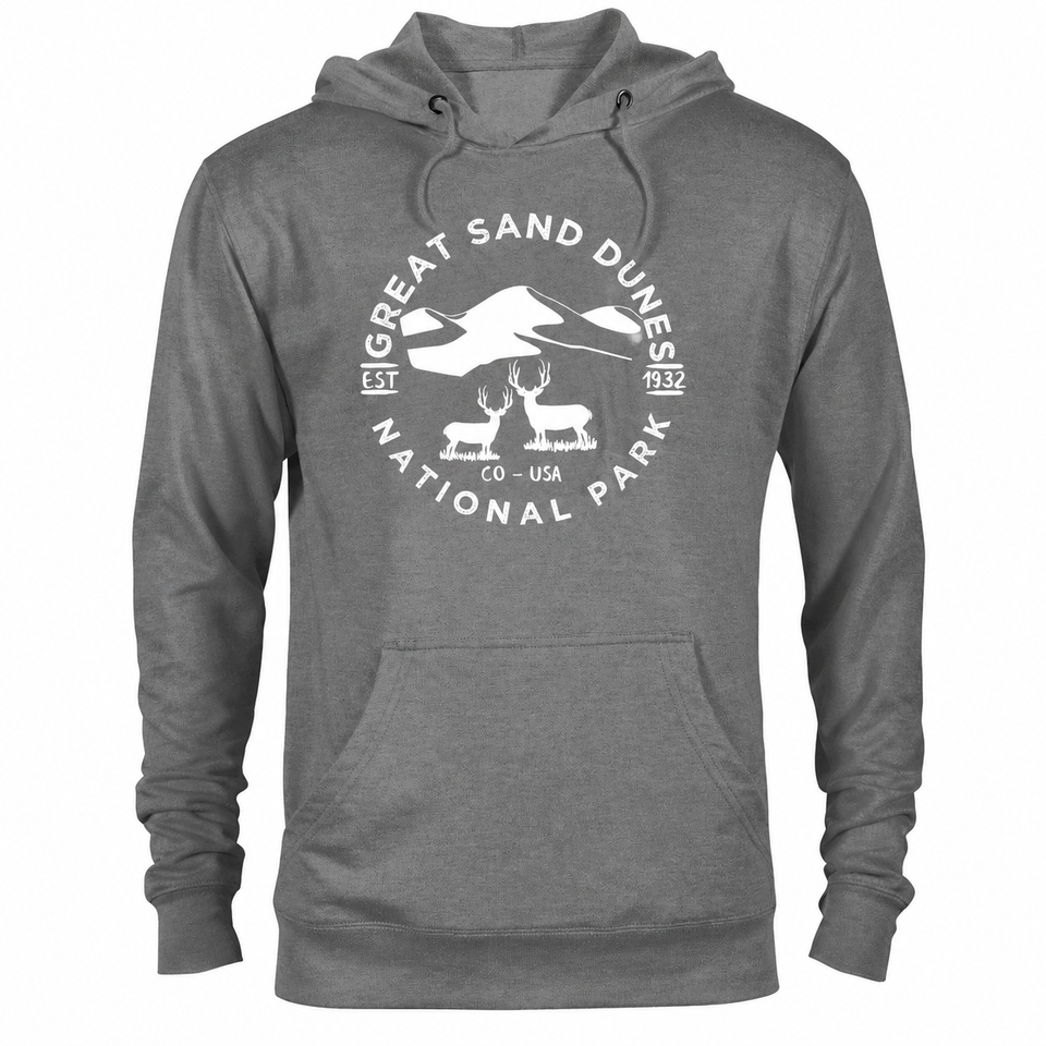 Great Sand Dunes hoodie — Graphite Heather — concept mockup