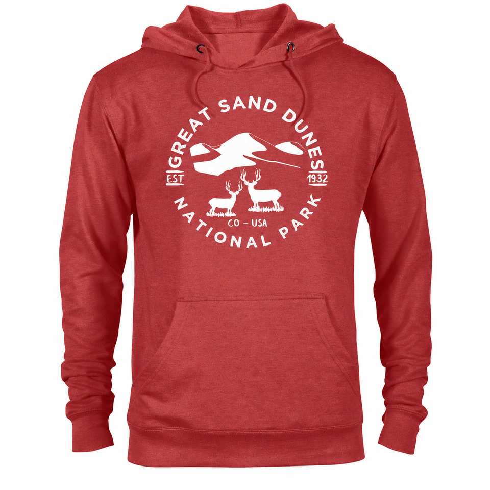 Great Sand Dunes hoodie — Red Heather — concept mockup