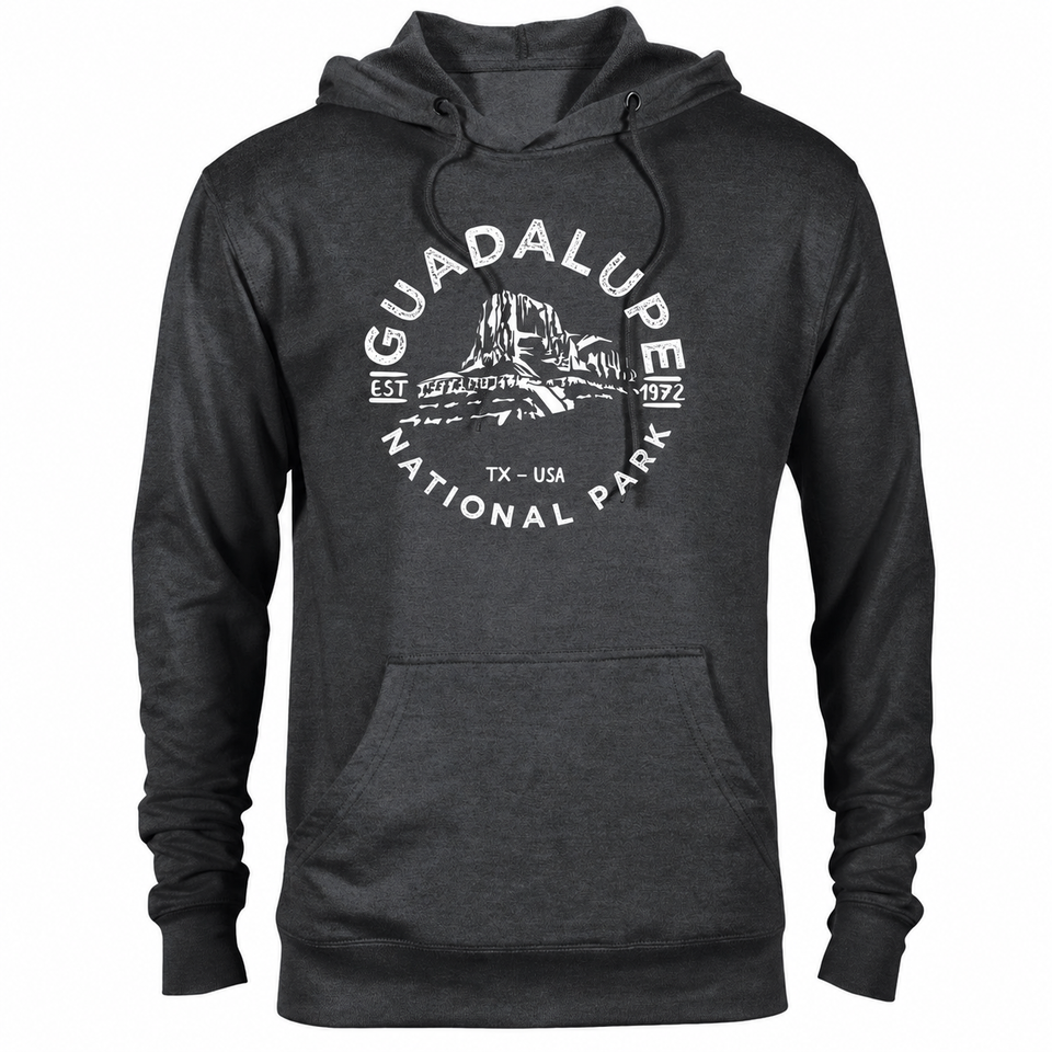 Guadalupe Mountains hoodie — Heather Graphite — concept mockup