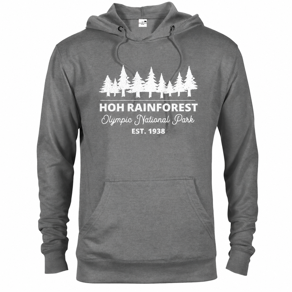 Hoh Rainforest hoodie — Graphite Heather — concept mockup