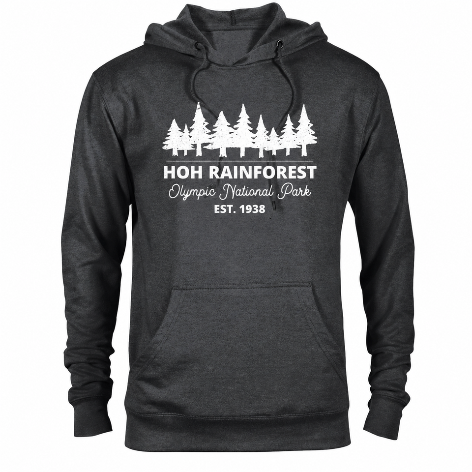 Hoh Rainforest hoodie — Heather Graphite — concept mockup