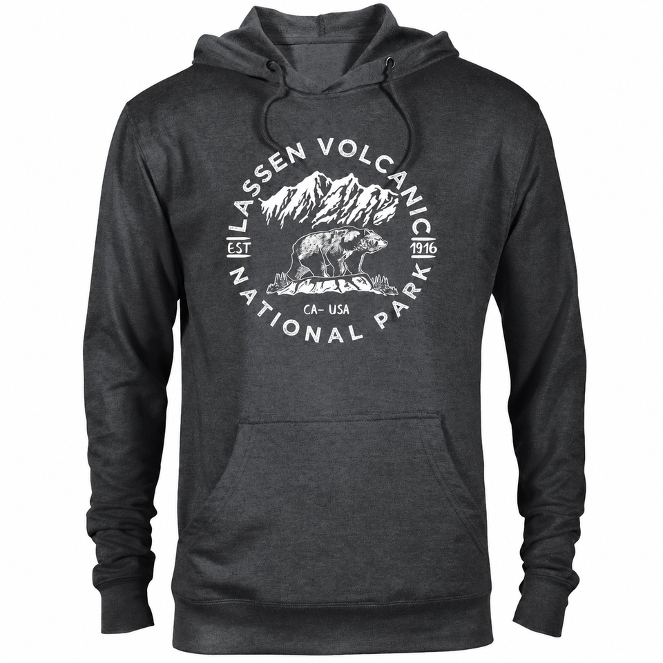 Lassen Volcanic hoodie — Heather Graphite — concept mockup