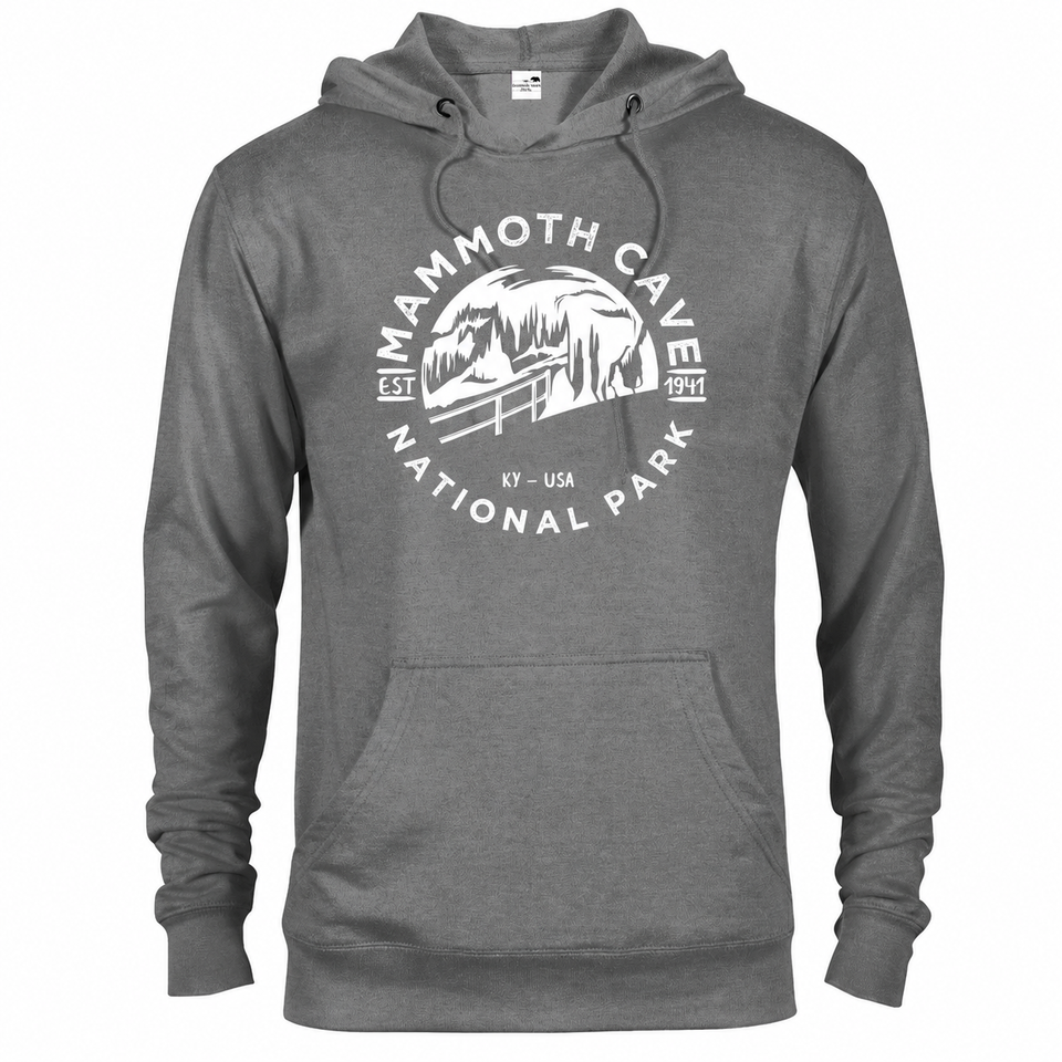 Mammoth Cave hoodie — Graphite Heather — concept mockup