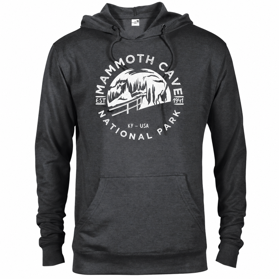 Mammoth Cave hoodie — Heather Graphite — concept mockup