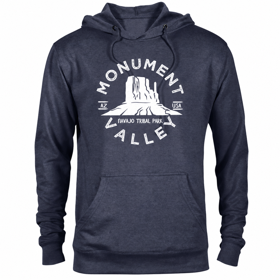 Monument Valley hoodie — Denim Heather — concept mockup