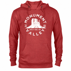 Monument Valley hoodie — Red Heather — concept mockup