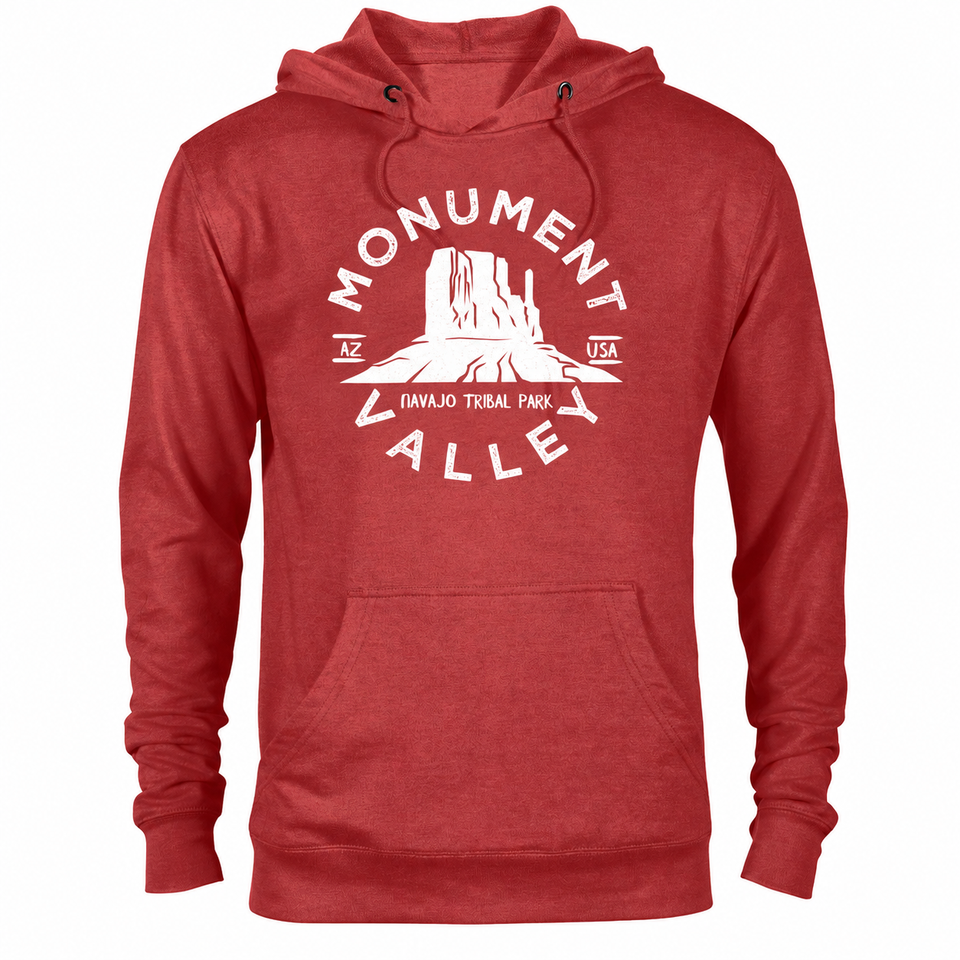 Monument Valley hoodie — Red Heather — concept mockup