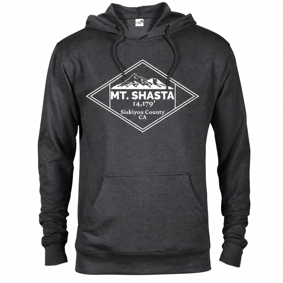 Mount Shasta hoodie — Heather Graphite — concept mockup
