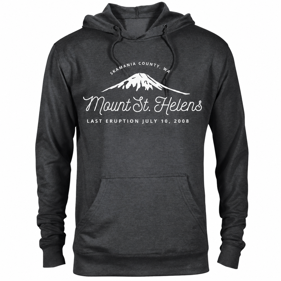 Mount St Helens hoodie — Heather Graphite — concept mockup
