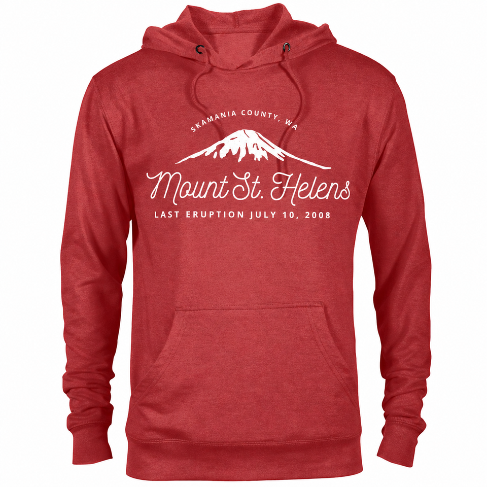Mount St Helens hoodie — Red Heather — concept mockup