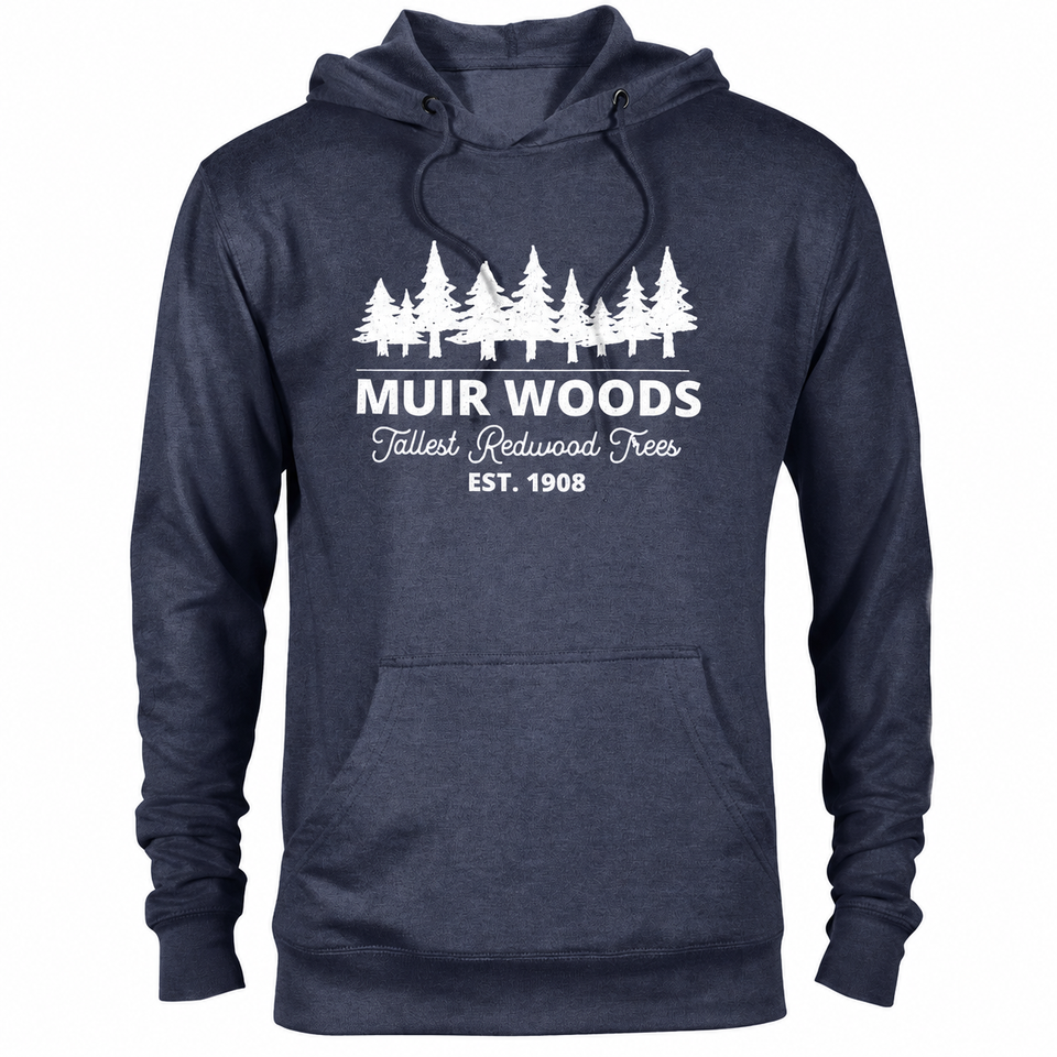 Muir Woods hoodie — Denim Heather — concept mockup