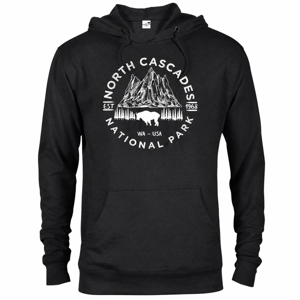 North Cascades hoodie — Black — concept mockup
