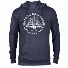 North Cascades hoodie — Denim Heather — concept mockup