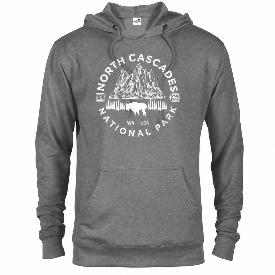 North Cascades hoodie — Graphite Heather — concept mockup