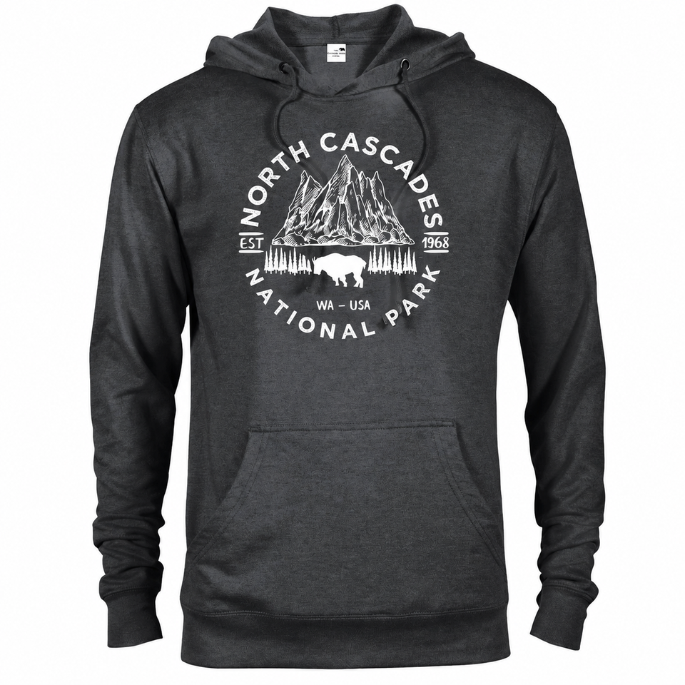 North Cascades hoodie — Heather Graphite — concept mockup