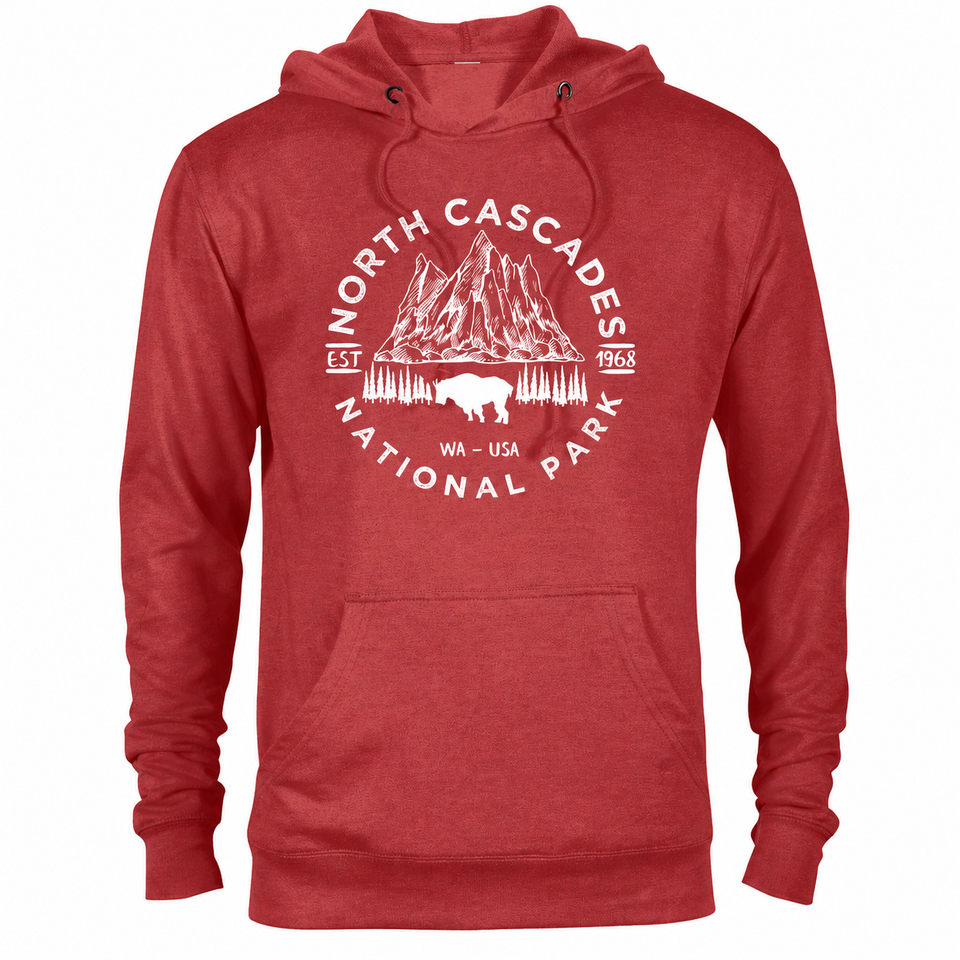 North Cascades hoodie — Red Heather — concept mockup