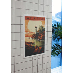Acadia National Park Poster – Lighthouse & Golden Coastal Sunset