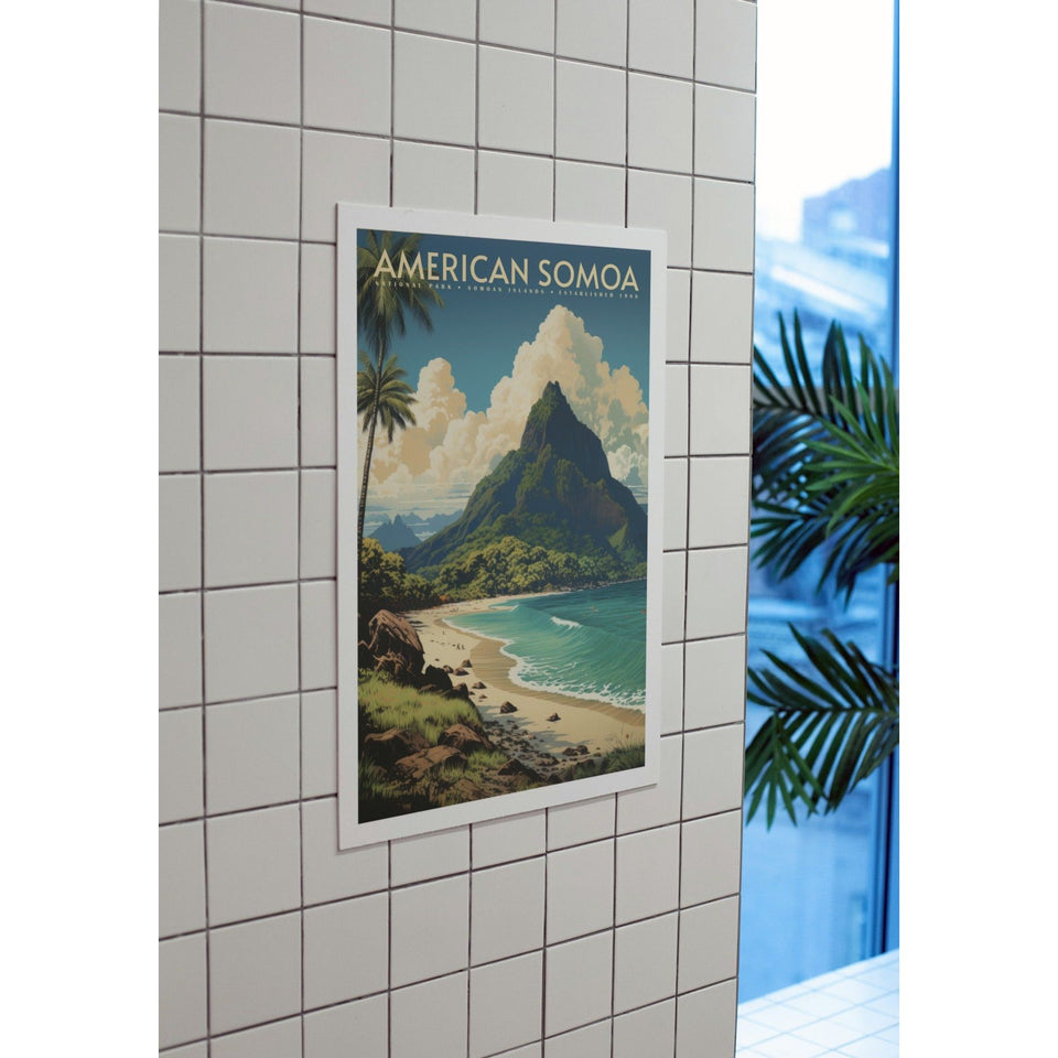 American Samoa National Park Poster – Green Peak & Tropical Shore