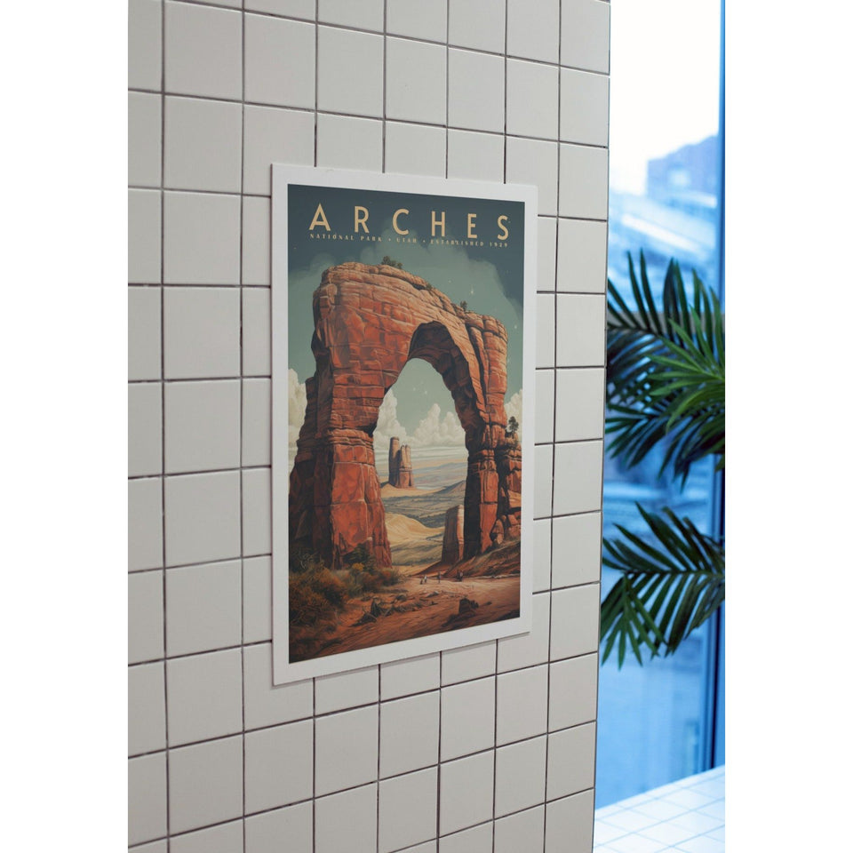 Arches National Park Poster – Rock Arch & Distant Desert Spires