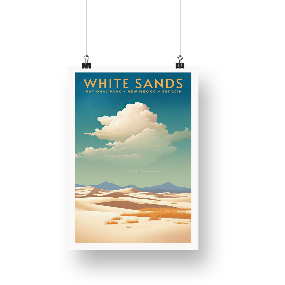 White Sands National Park Poster – White Dunes & Billowing Clouds