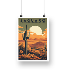 Saguaro National Park Poster – Tall Cactus & Golden Moon
