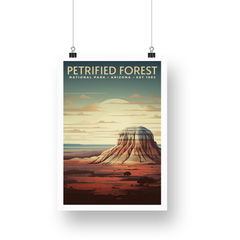 Petrified Forest National Park Poster – Striped Mesa & Pale Sunset
