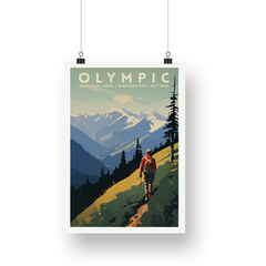 Olympic National Park Poster – Hiker & Blue Mountain Ridge