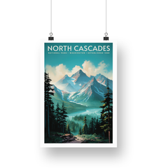 North Cascades National Park Poster – Turquoise Lake & Mountain Skyline