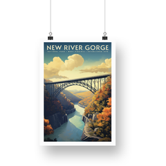 New River Gorge National Park Poster – Autumn Bridge & Blue River