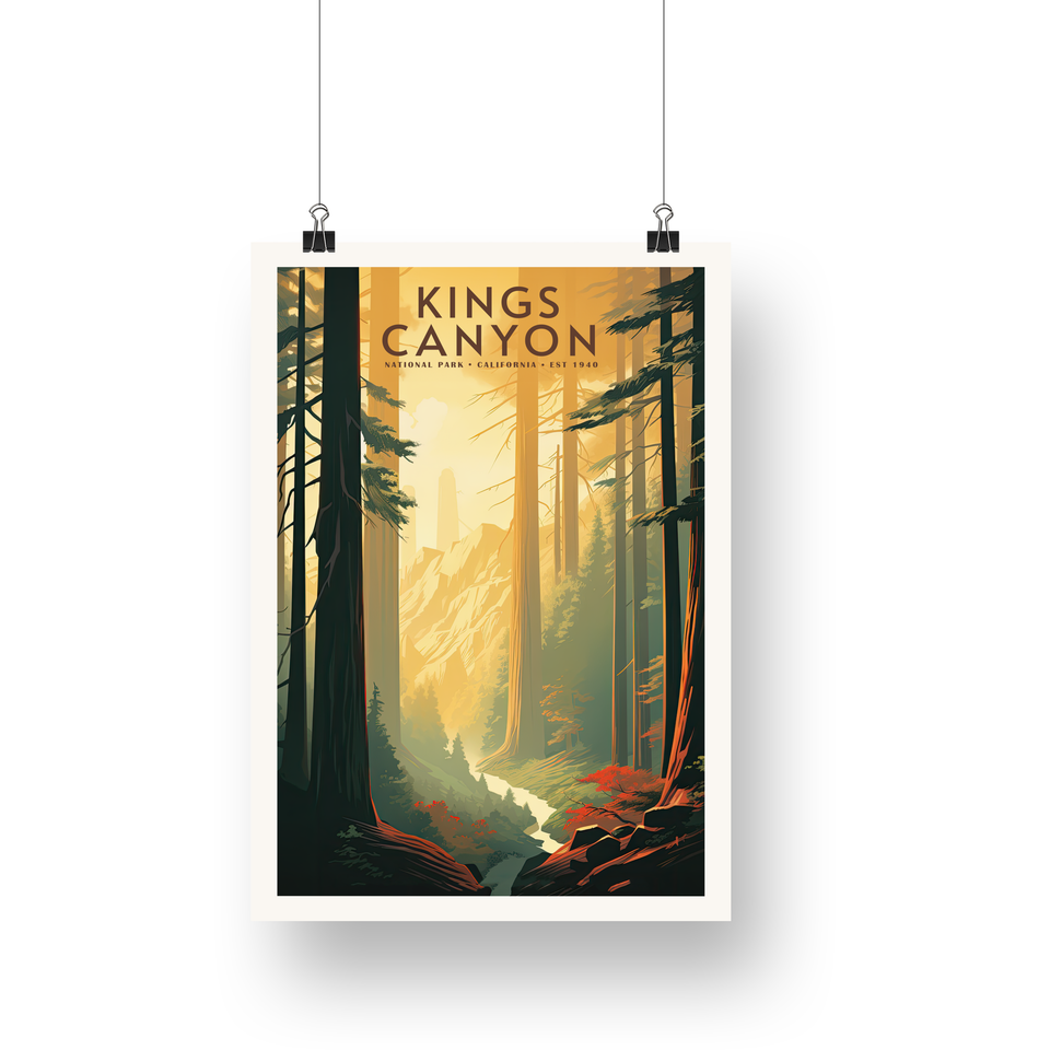 Kings Canyon National Park Poster – Sunlit Forest & Giant Trees