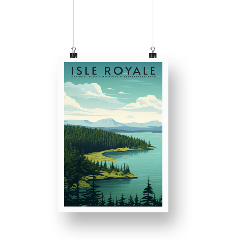 Isle Royale National Park Poster – Forested Peninsula & Green Lake