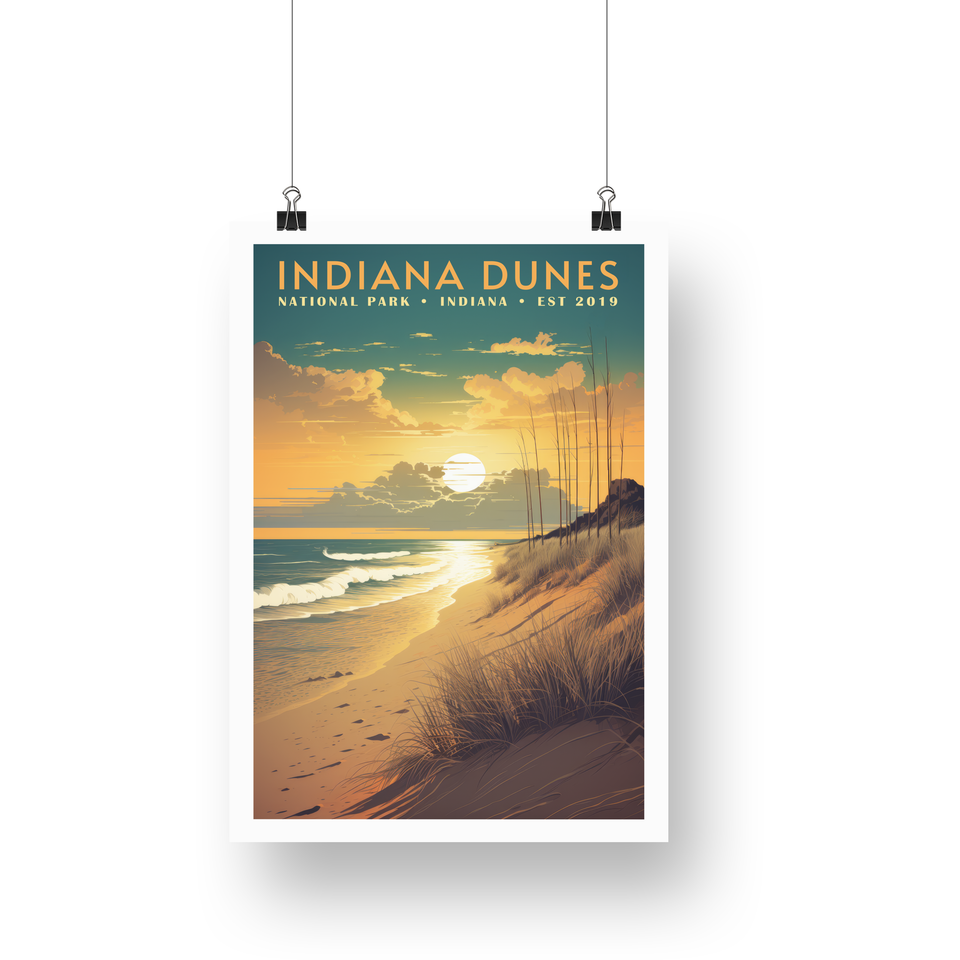 Indiana Dunes National Park Poster – Golden Dunes & Lakeside Sunset