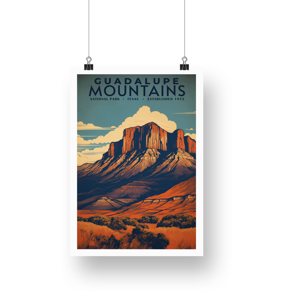 Guadalupe Mountains National Park Poster – Red Mesa & Desert Grasses
