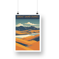 Great Sand Dunes National Park Poster – Golden Dunes & Layered Mountains