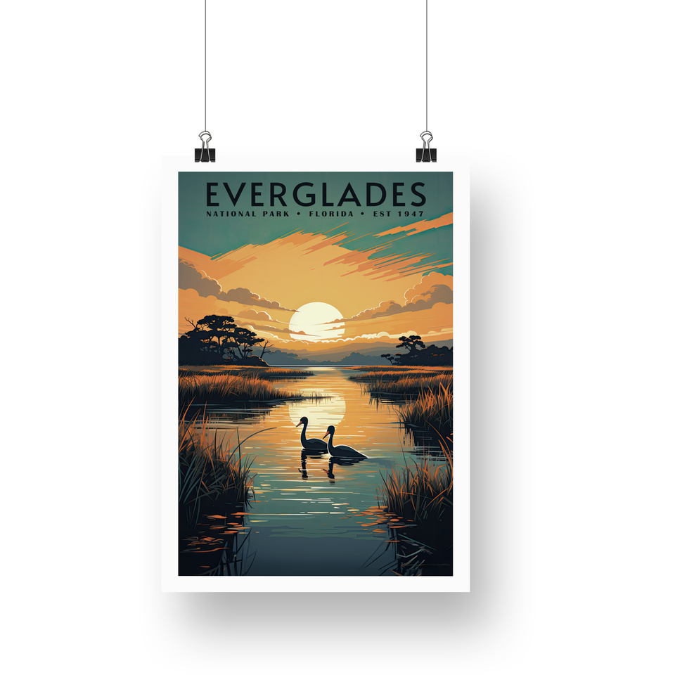 Everglades National Park Poster – Wading Bird & Marsh Sunset