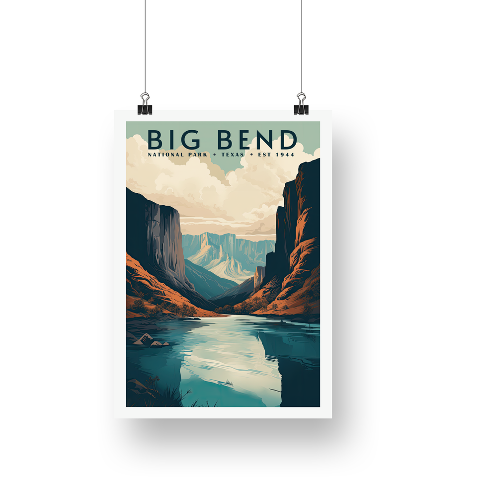 Big Bend National Park Poster – Blue River & Towering Canyon