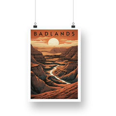 Badlands National Park Poster – Layered Badlands & Setting Sun