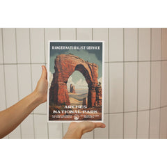 Arches National Park Poster – Rock Arch & Distant Desert Spires – Ranger Header