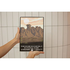 Theodore Roosevelt National Park Poster – Rocky Ridge & Pale Sky – Ranger Header