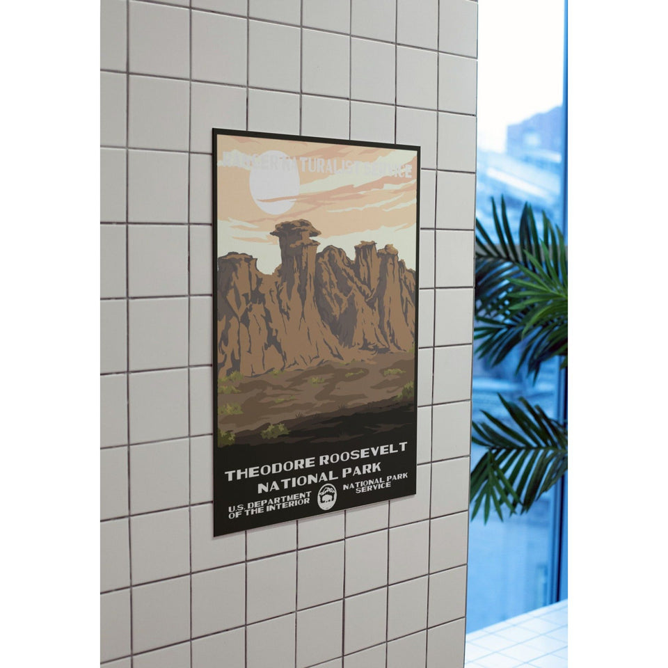 Theodore Roosevelt National Park Poster – Rocky Ridge & Pale Sky – Ranger Header