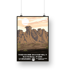Theodore Roosevelt National Park Poster – Rocky Ridge & Pale Sky – Ranger Header