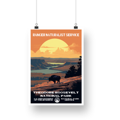 Theodore Roosevelt National Park Poster – Bison & Golden Sunset – Ranger Header