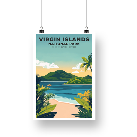 Virgin Islands National Park Poster – Palm Beach & Green Hills