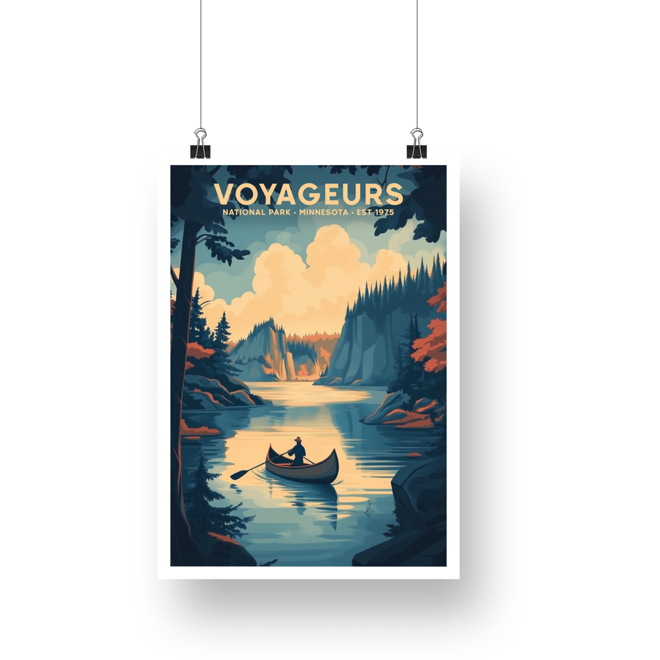 Voyageurs National Park Poster – Canoe on a Forest Lake