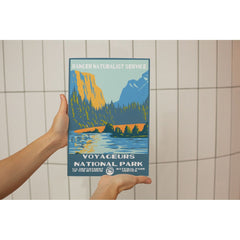 Voyageurs National Park Poster – Canoe & Golden Mountain Shore – Ranger Header