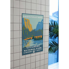 Voyageurs National Park Poster – Canoe & Golden Mountain Shore – Ranger Header