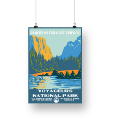 Voyageurs National Park Poster – Canoe & Golden Mountain Shore – Ranger Header