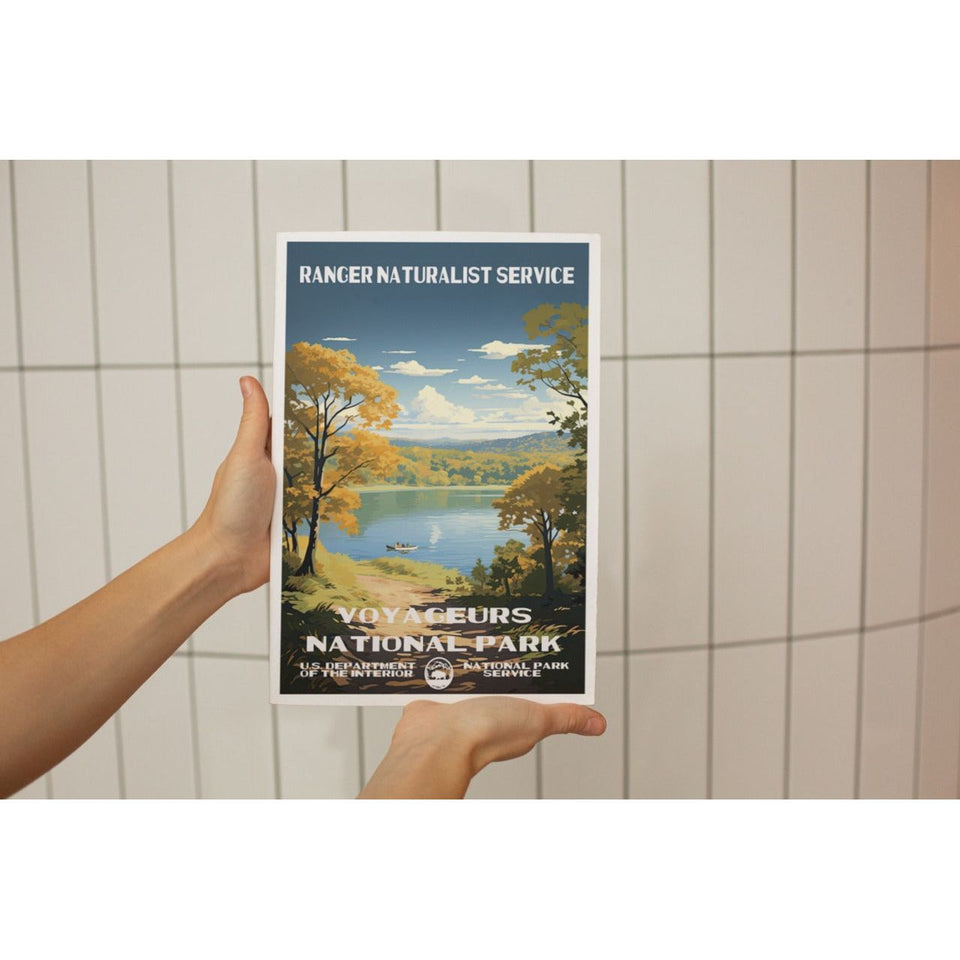 Voyageurs National Park Poster – Autumn Lake & Golden Shore – Ranger Header