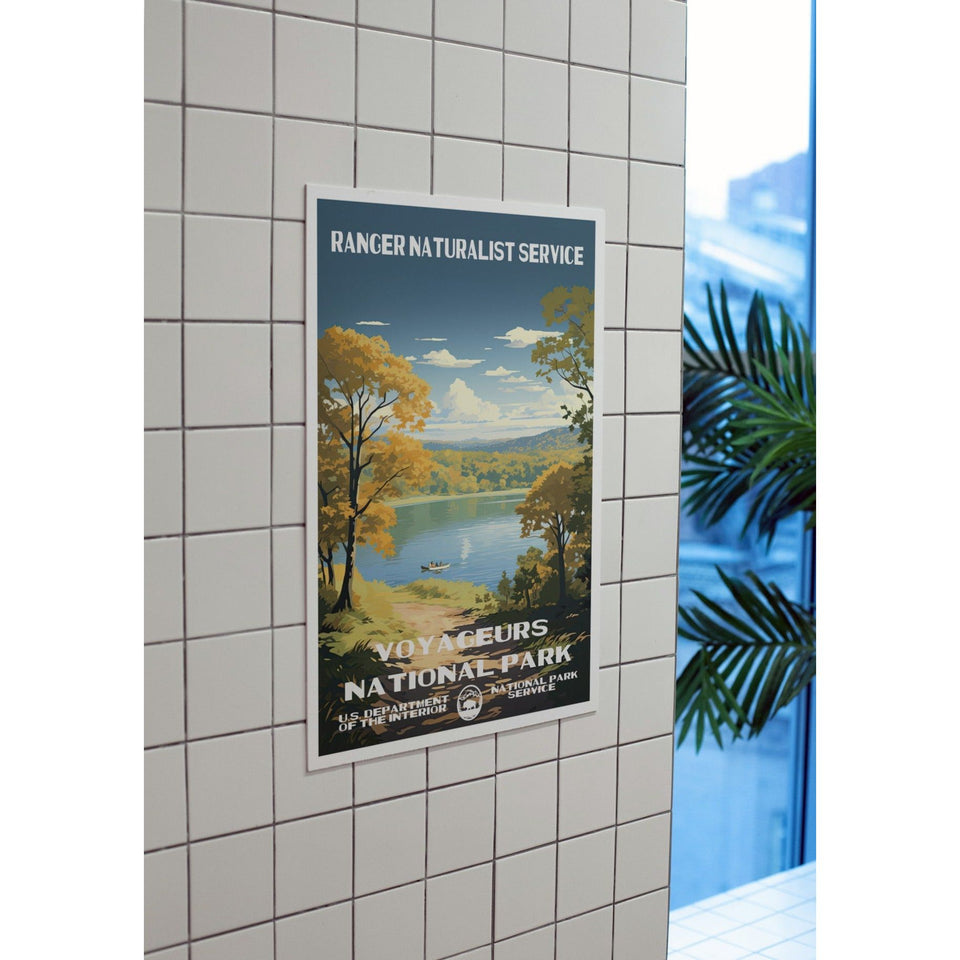 Voyageurs National Park Poster – Autumn Lake & Golden Shore – Ranger Header